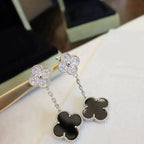 ¡®Dream¡¯CLOVER 2 MOTIFS  DIAMOND ONYX EARRINGS SILVER