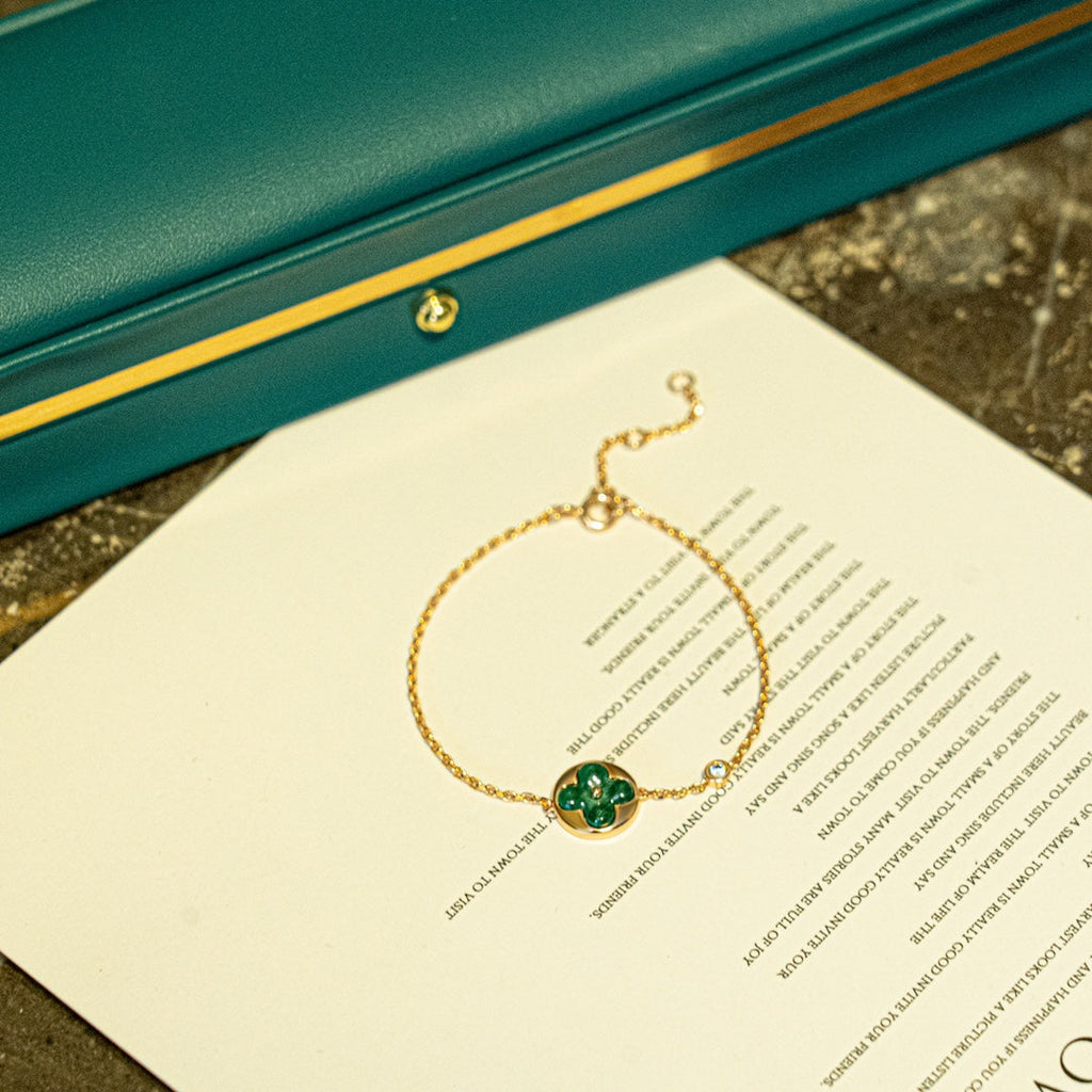 ¡®Dream¡¯SUN MALACHITE 1 DIAMOND PINK GOLD BRACELET