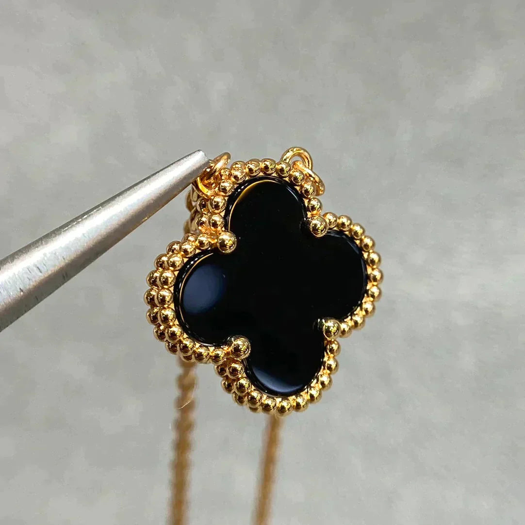 ¡®Dream¡¯CLOVER 15MM BLACK ONYX SINGLE FLOWER NECKLACE