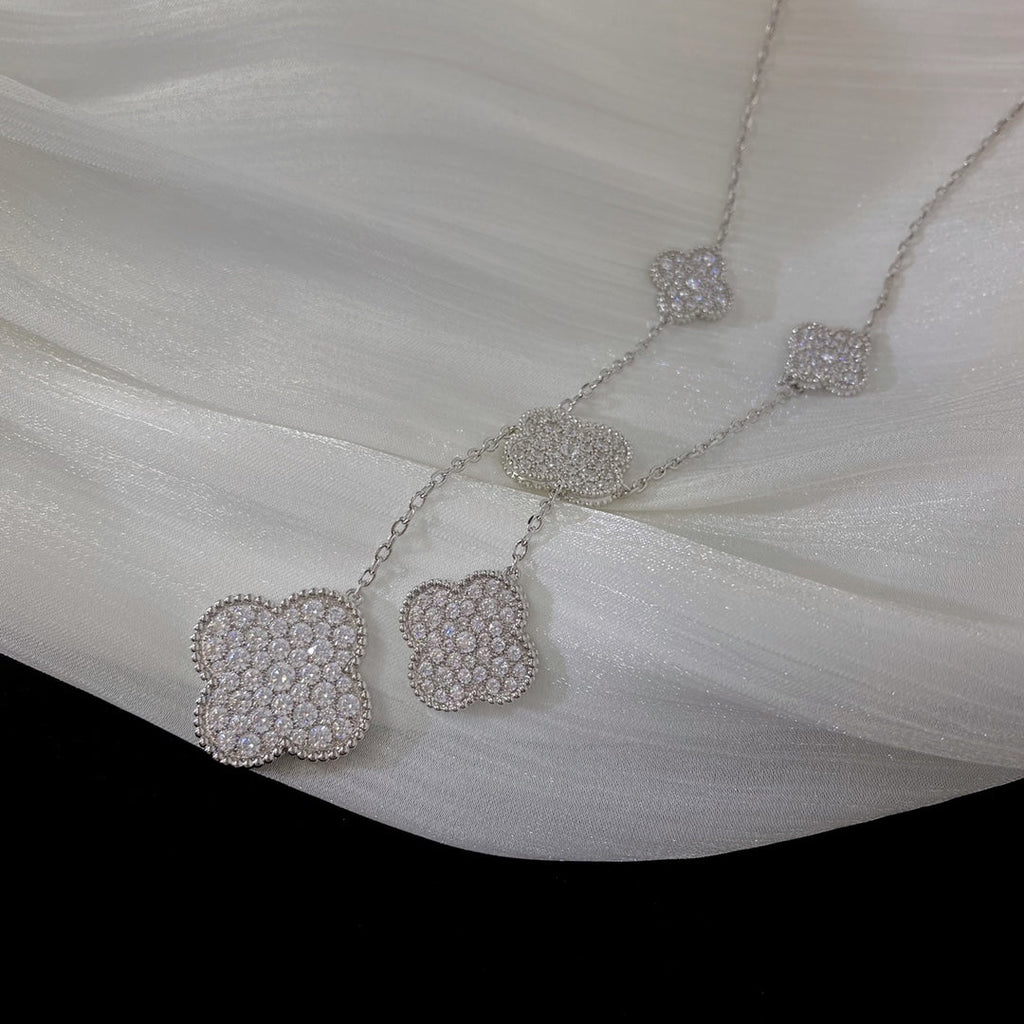 "Dream" Kleeblatt 5 Motive Silber Diamanten Halskette