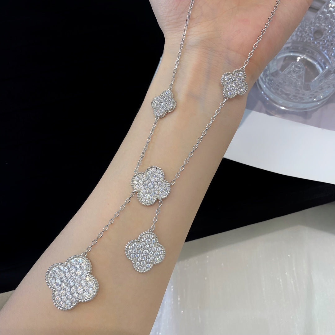 "Dream" Kleeblatt 5 Motive Silber Diamanten Halskette