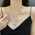"Dream" Kleeblatt 5 Motive Silber Diamanten Halskette