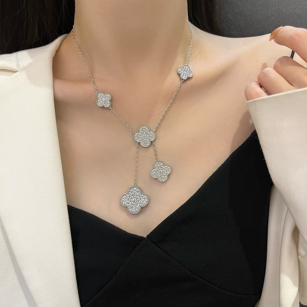 "Dream" Kleeblatt 5 Motive Silber Diamanten Halskette