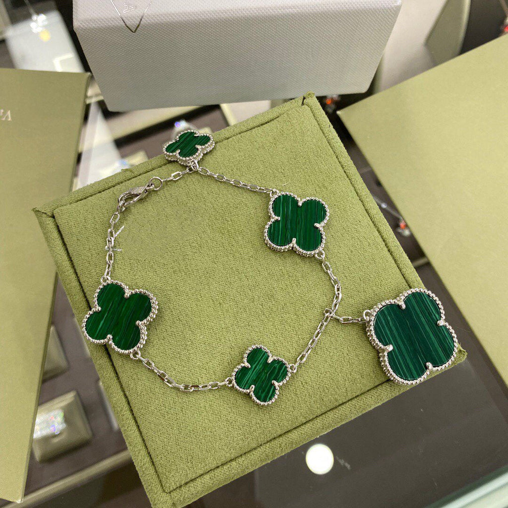 „Dream“ CLOVER 5 MOTIVE SILBER MALACHIT ARMBAND