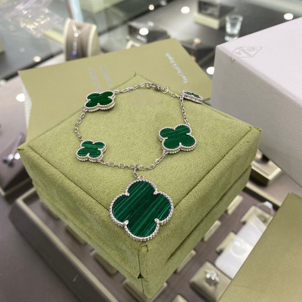 „Dream“ CLOVER 5 MOTIVE SILBER MALACHIT ARMBAND