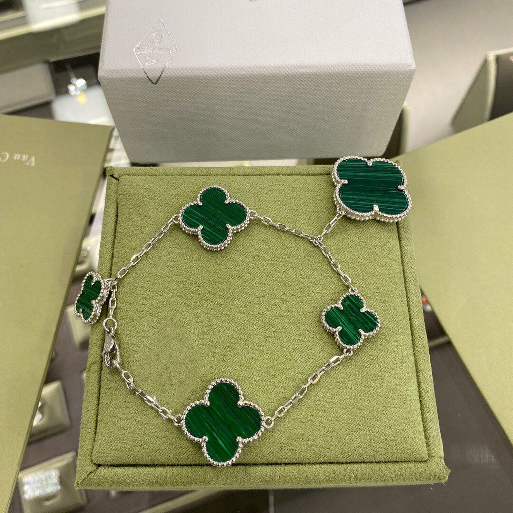 „Dream“ CLOVER 5 MOTIVE SILBER MALACHIT ARMBAND