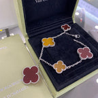 ¡®Dream¡¯CLOVER 5 MOTIFS SIVLER CARNELIAN TIGER EYE BRACELET