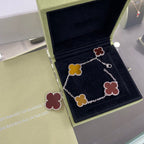 ¡®Dream¡¯CLOVER 5 MOTIFS SIVLER CARNELIAN TIGER EYE BRACELET