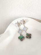 ¡®Dream¡¯CLOVER 3 MOTIFS CHALCEDONY DARK MOP SILVER EARRINGS