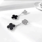 ¡®Dream¡¯CLOVER 2 MOTIFS  DIAMOND ONYX EARRINGS SILVER