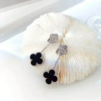 ¡®Dream¡¯CLOVER 2 MOTIFS  DIAMOND ONYX EARRINGS SILVER