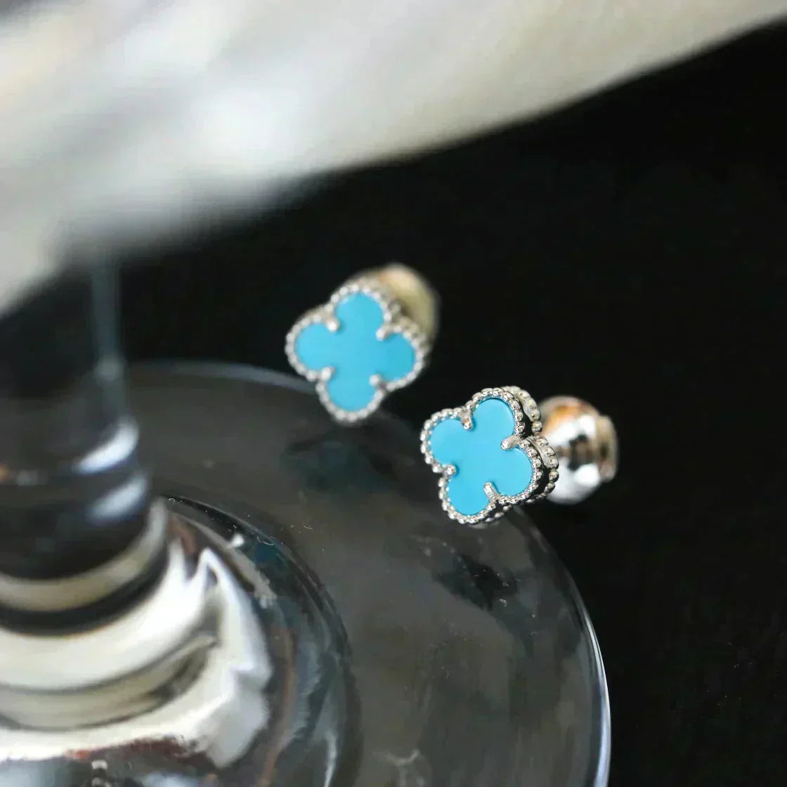 ¡®Dream¡¯CLOVER MINI 9.5MM ONYX STUD EARRINGS SILVER