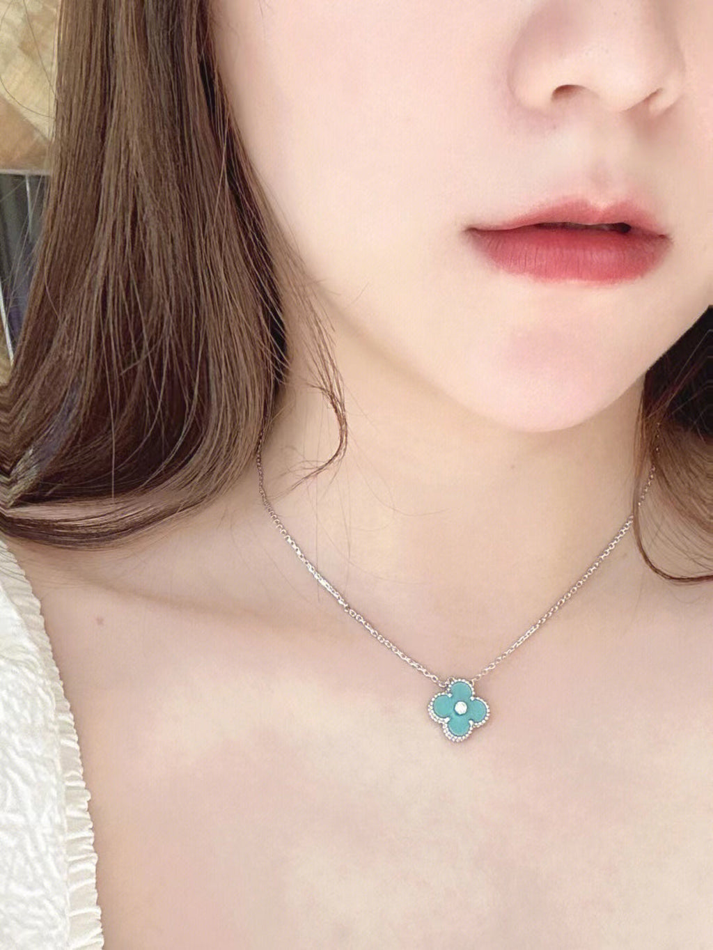 ¡®Dream¡¯CLOVER 1 DIAMANT HELLBLAU SILBER HALSKETTE