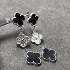 ¡®Dream¡¯CLOVER 3 MOTIF DIAMOND ONYX SILVER EARRINGS