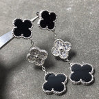 ¡®Dream¡¯CLOVER 3 MOTIF DIAMOND ONYX SILVER EARRINGS