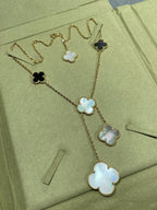 ¡®Dream¡¯CLOVER 6 MOTIF MOP ONYX GOLD NECKLACE