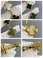 ¡®Dream¡¯CLOVER 3 MOTIF MOP ONYX DARK MOP PINK GOLD EARRINGS