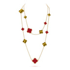 ¡®Dream¡¯CLOVER 16 MOTIF CARNELIAN TIGER EYE ROSE GOLD NECKLACE