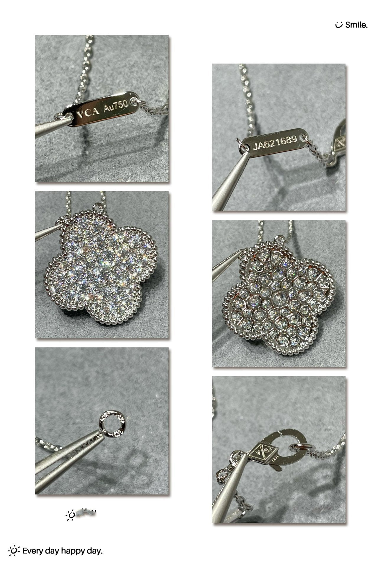 ¡®Dream¡¯CLOVER 25MM LARGE PENDANT DIAMOND PAVED SILVER NECKLACE