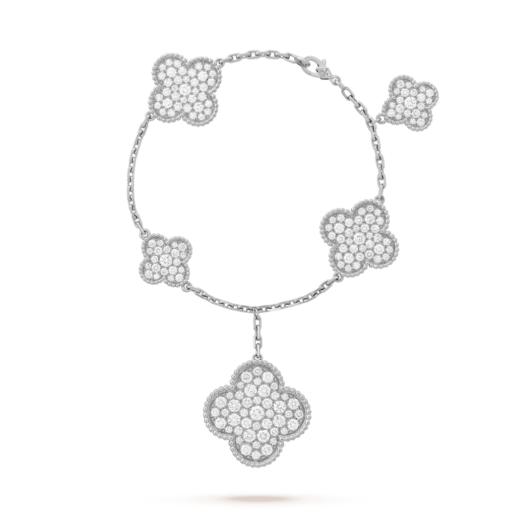 ¡®Dream¡¯CLOVER 6 MOTIFS SILVER DIAMOND BRACELET
