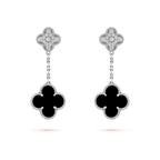 ¡®Dream¡¯CLOVER 2 MOTIFS  DIAMOND ONYX EARRINGS SILVER