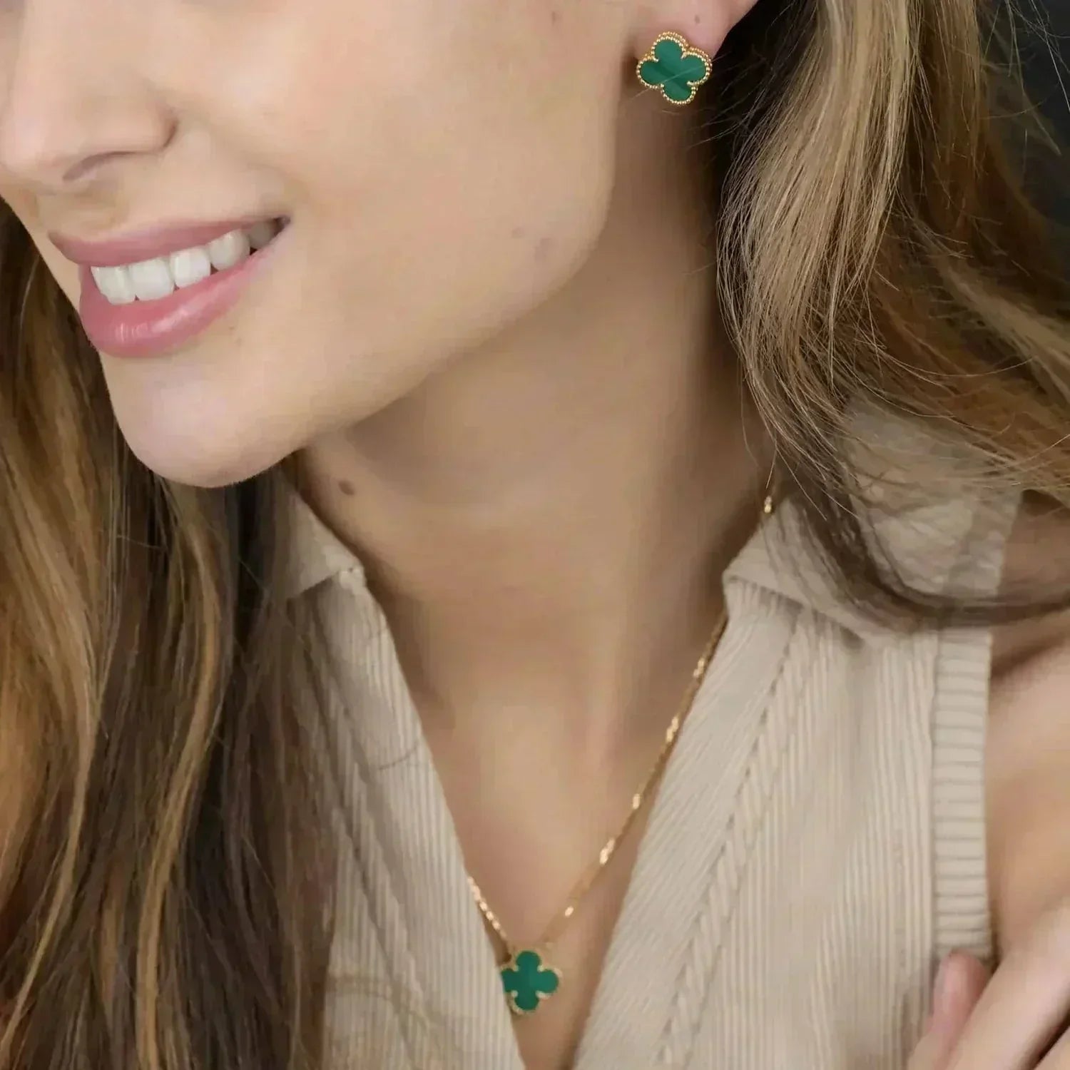¡®Dream¡¯CLOVER MINI 9.5MM MALACHITE  EARRINGS