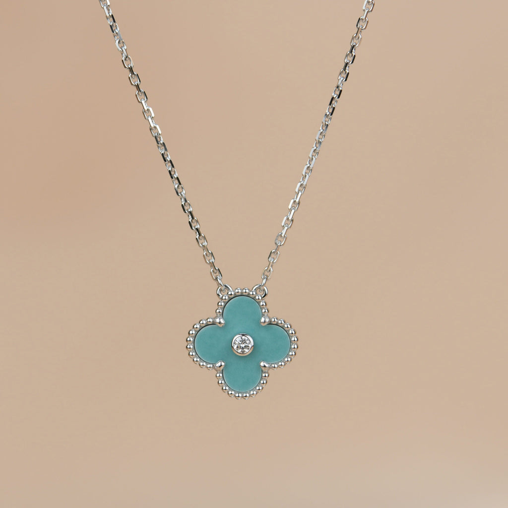 ¡®Dream¡¯CLOVER 15MM DIAMOND SVRES PORCELAIN  NECKLACE SILVER