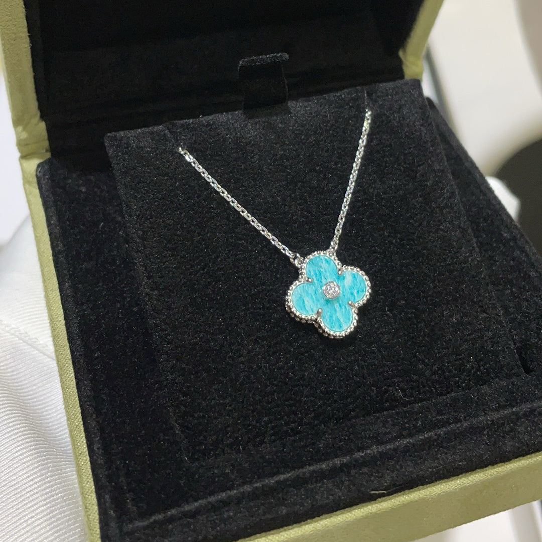 ¡®Dream¡¯CLOVER 15MM DIAMOND SVRES PORCELAIN  NECKLACE SILVER