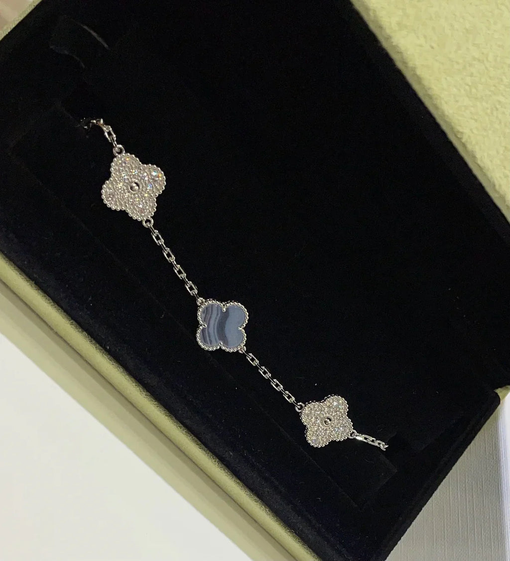 [Dream]New  CLOVER 5 MOTIF PURPLE CHALCEDONY BRACELET COLLECTION