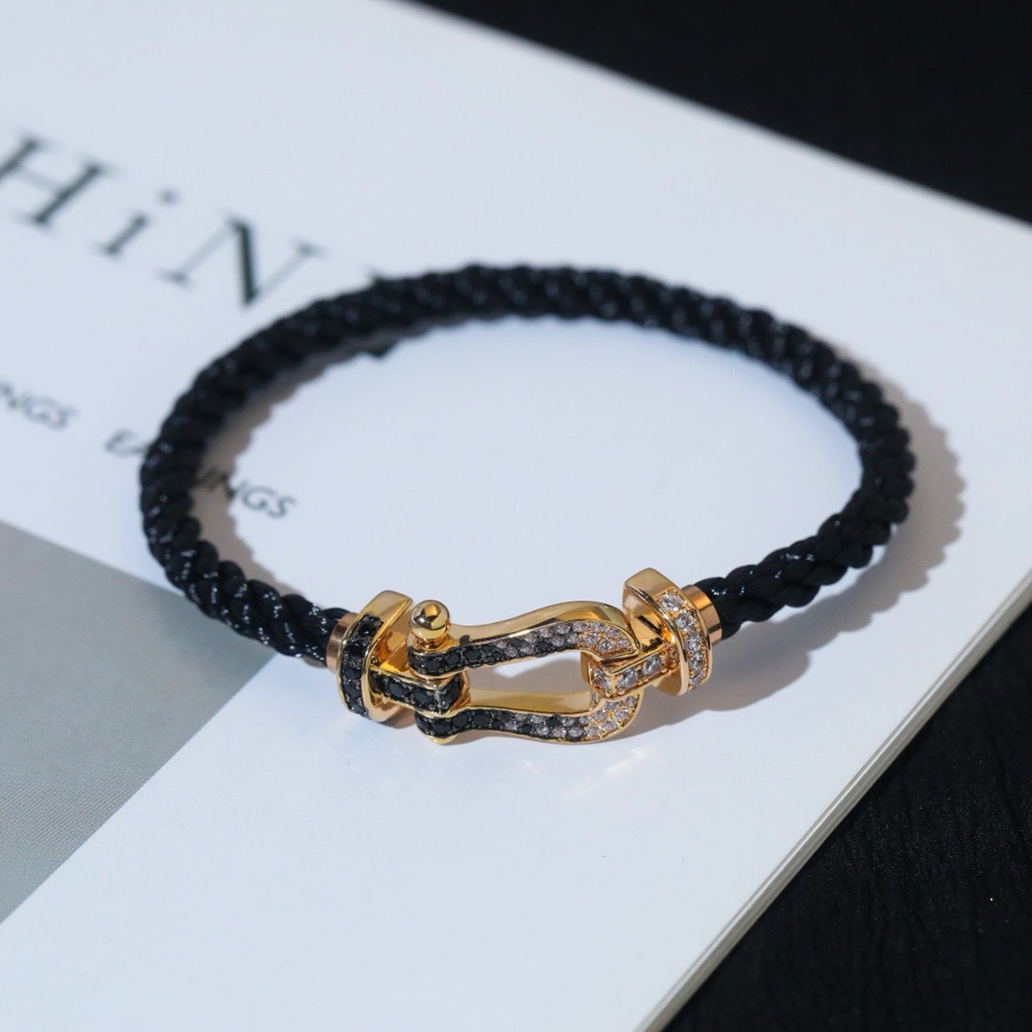 "Dream"FORCE GROSSES HUFEISEN SCHWARZ WEISS DIAMANT ARMBAND ROSEGOLD