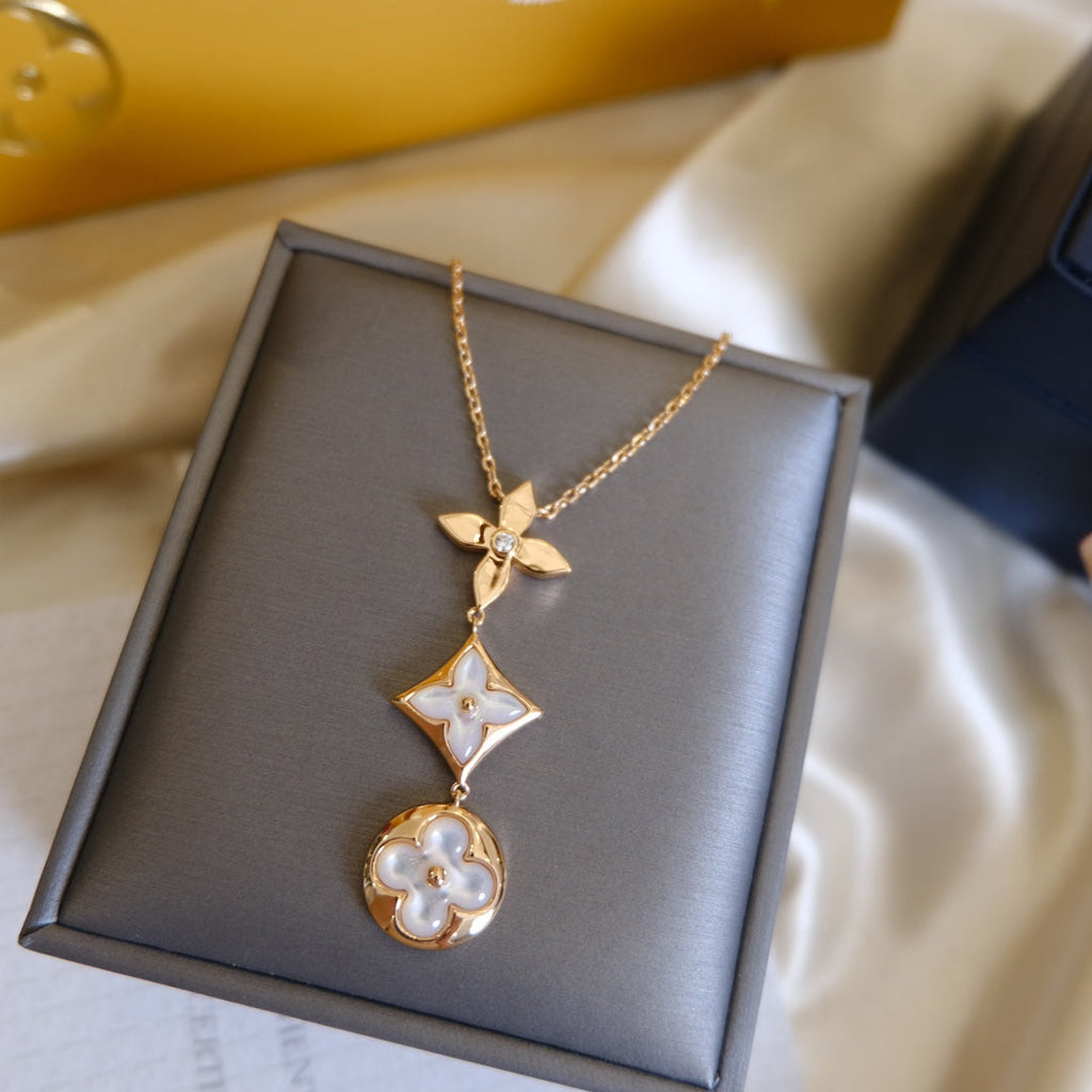 ¡®Dream¡¯COLOR BLOSSOM LARIAT NECKLACE PINK GOLD WHITE MOTHER PEARL AND DIAMOND