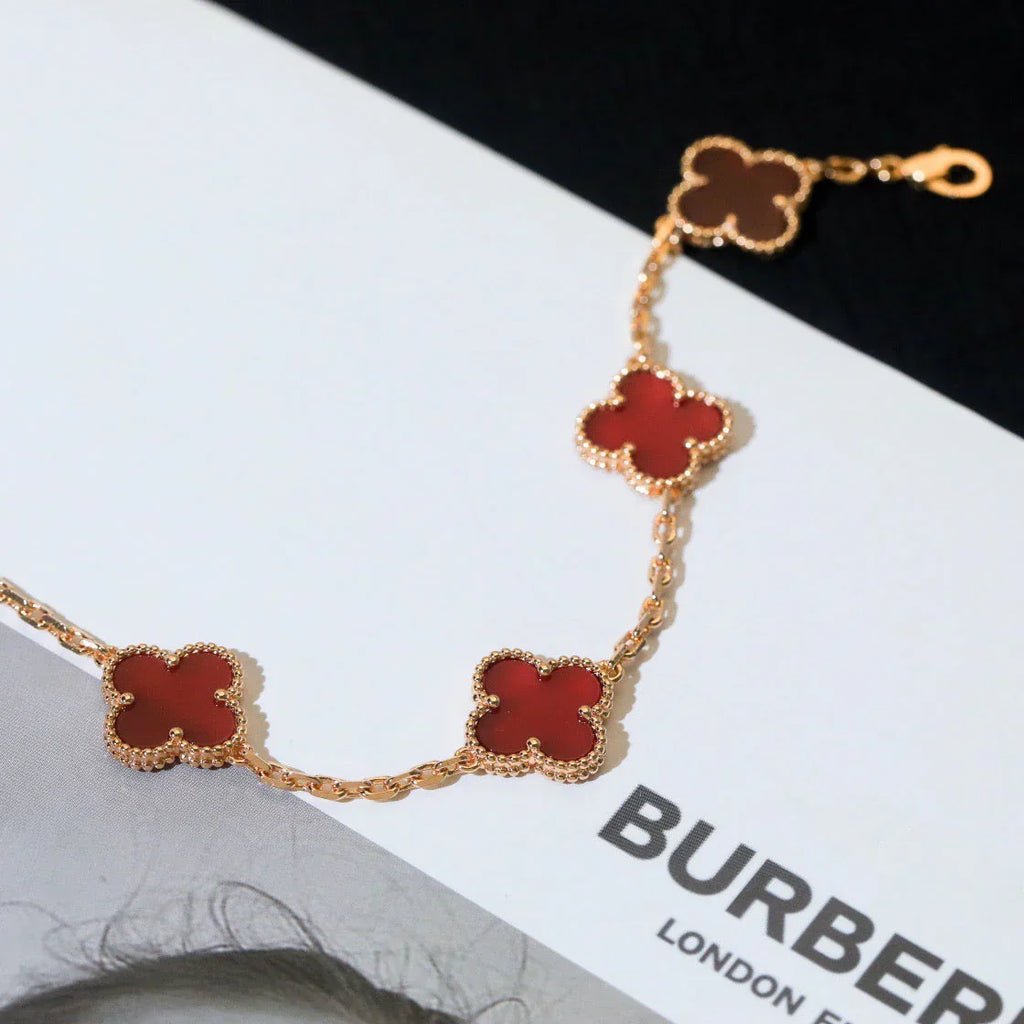 [Dream]Neue ARMBANDKOLLEKTION KLASSISCHES KLEEBBLATT 5 MOTIVE IN ROTEM KARNEOL