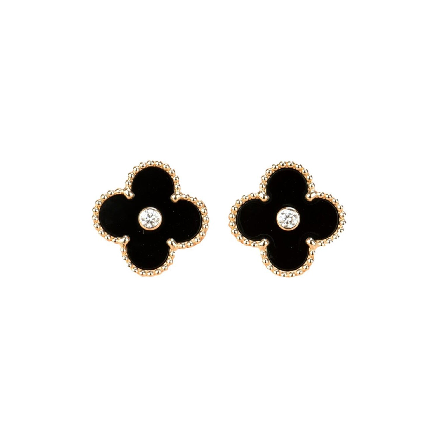 ¡®Dream¡¯CLOVER MEDIUM 1 MOTIFS ONYX DIAMOND EARRINGS