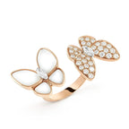 „Dream“-Ring mit Zwillingsschmetterling, Diamanten und Perlmutt